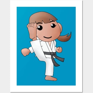 Karate Girl Kick Kawaii Cute Female Cartoon Character Posters and Art